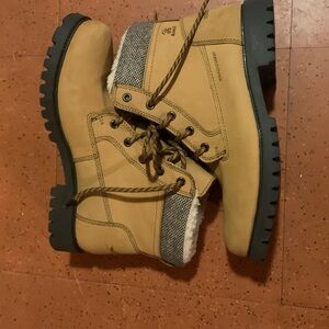 Kamik Beige Lace-Up Boots with Stitch Detail